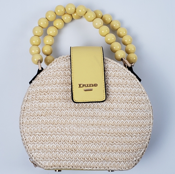 Dune London Handbags - Dune London Beige Yellow Crossbody Bag Snap Zipper Closure Bead Handle No Strap